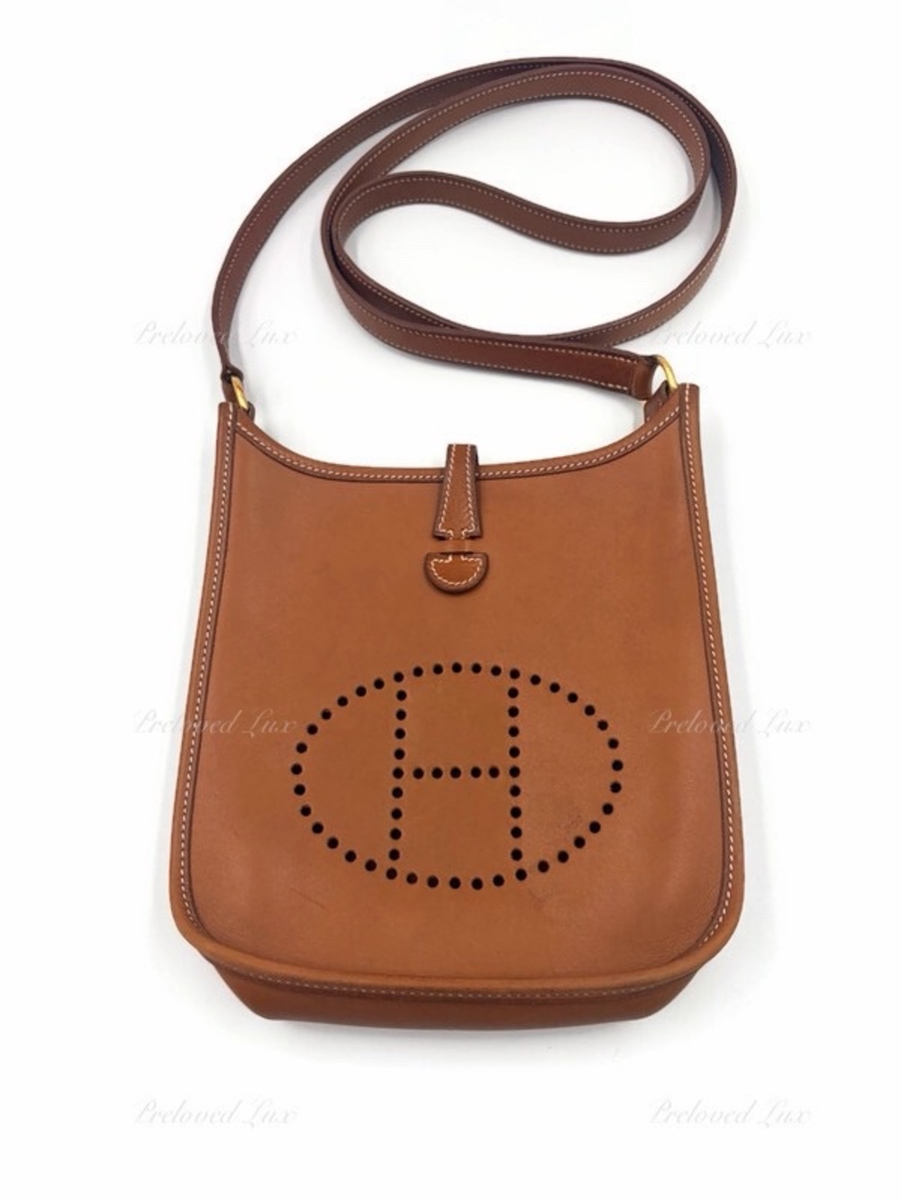 Authentic Hermès Evelyne TPM Mini Crossbody - Gold Box Calf